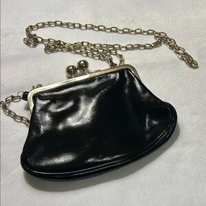 Ted Baker Black Vintage Style Leather Evening Clutch with detachable Long Chain